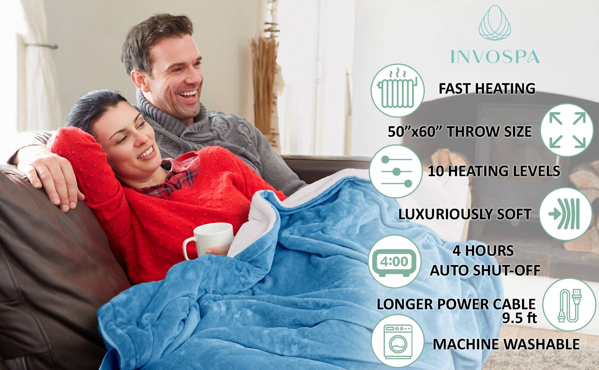 Heated Blanket Blue 50x60 Information InvoSpa